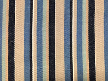 Load image into Gallery viewer, Schumacher Kiawah Stripe Indigo Belgian Flax Linen Nautical Beige Greige Navy Aqua White Stripe Upholstery Drapery Fabric