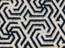 Load image into Gallery viewer, Quadrille China Seas Maze Two Color Navy Blue on Tint Linen Hand Printed Fabric