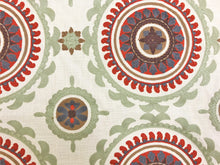 Load image into Gallery viewer, Spice Red Geometric Embroidered Beige Sage Green Rusty Red Grey Brown Ethnic Medallion Drapery Fabric