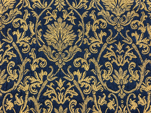 Kravet Stain & Water Resistant Navy Blue Mustard Gold Jacquard Damask Upholstery Drapery Fabric