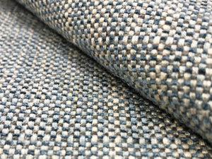 Designer Reversible Woven Small Scale MCM Mid Century Modern French Blue Beige Tweed Linen Viscose Upholstery Drapery Fabric