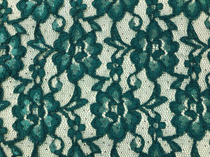 Green Teal Floral Embroidered Alencon Sequined Tulle Lace Fabric