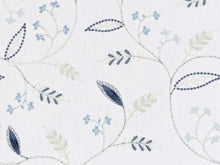 Load image into Gallery viewer, Off White French Blue Beige Embroidered Floral Drapery Fabric
