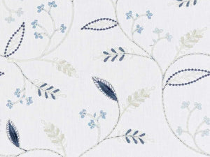 1.25 Yds Aqua Blue White Embroidered Floral store Cotton Drapery Fabric STA2014