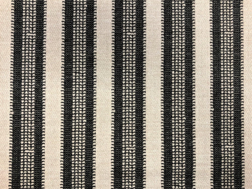 1.5 Yds Designer Water & Stain Resistant Indoor Outdoor Charcoal Black Beige Woven Stripe Upholstery Drapery Fabric