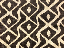 Load image into Gallery viewer, Peter Fasano Sarpa Chocolate Brown Ivory Hand Printed Pure Linen Ethnic Tribal Diamond Geometric Upholstery Fabric