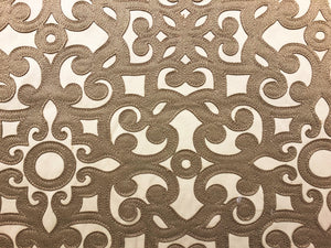 Beige Taupe Figural Renaissance Filigree Pattern Drapery Fabric