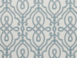 Ivory Teal Blue Grey Trellis Geometric Upholstery Drapery Fabric
