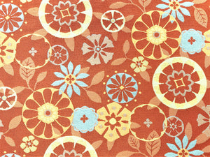 Designer Burnt Orange Yellow Aqua Blue Green Floral Medallion Upholstery Fabric
