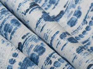 White Navy Blue Abstract Cotton Upholstery Drapery Fabric