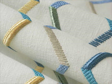 Load image into Gallery viewer, Cream Yellow Blue Green Taupe Embroidered Geometric Drapery Fabric