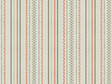 Load image into Gallery viewer, Cotton Blend Ivory Orange Beige Taupe Geometric Stripe Embroidered Drapery Fabric