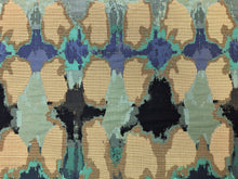 Load image into Gallery viewer, Designer Water &amp; Stain Resistant Abstract Navy Royal Blue Turquoise Aqua Khaki Upholstery Fabric