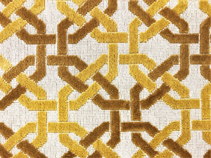 Cowtan + Tout Beverly Ochre Beige Mustard Gold Trellis Geometric Epingle Velvet Upholstery Fabric STA 974