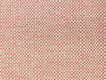 Load image into Gallery viewer, Designer Solution Dyed Acrylic Coral Pink Cream Woven Basketweave Tweed Water &amp; Stain Resistant MCM Mid Century Modern Upholstery Fabric