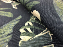 Load image into Gallery viewer, Navy Blue Emerald Green Beige Tropical Floral Botanical Upholstery Drapery Fabric