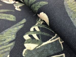 Navy Blue Emerald Green Beige Tropical Floral Botanical Upholstery Drapery Fabric