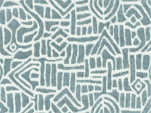 Load image into Gallery viewer, Designer Aqua Blue Cream Abstract Geometric Ethnic Cut Velvet Upholstery Fabric
