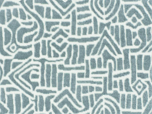 Designer Aqua Blue Cream Abstract Geometric Ethnic Cut Velvet Upholstery Fabric