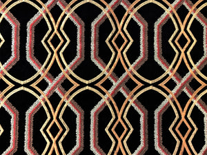 Black Copper Beige Gold Rusty Red Brown Embroidered Trellis Geometric Drapery Fabric