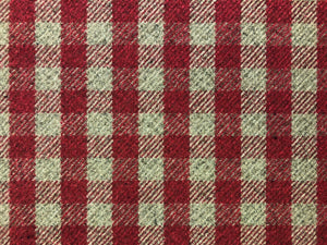 Designer Water & Stain Resistant Cranberry Red Beige Taupe Check Wool Upholstery Fabric