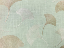 Load image into Gallery viewer, Braemore Textiles Maidenhair Mist Embroidered Ginkgo Leaves Botanical Seafoam Green Beige Linen Viscose Drapery Fabric