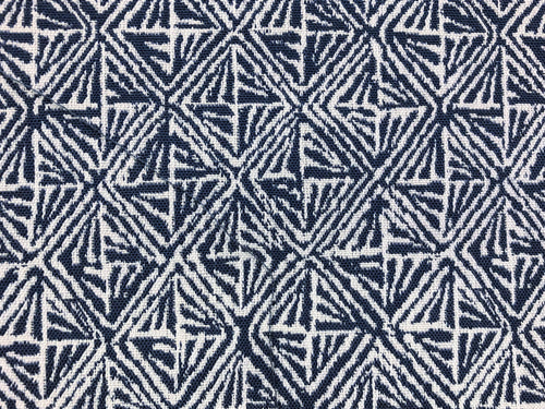 Perennials Indoor Outdoor Water Resistant Basket Case Denim Blue Abstract Geometric Navy Blue White Upholstery Drapery Fabric