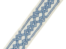Load image into Gallery viewer, 2.125&quot; Wide Embroidered Blue Ivory Taupe Geometric Drapery Tape Trim