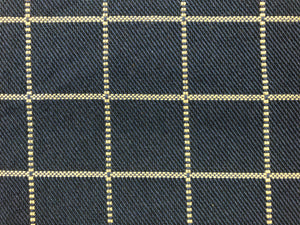 Reversible Designer Navy Blue Beige Woven Check Plaid Geometric Upholstery Drapery Fabric