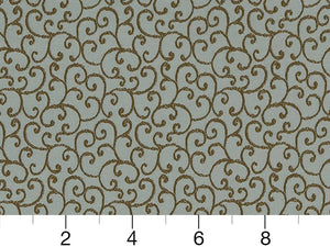 Seafoam Blue Brown Olive Swirl Upholstery Drapery Fabric