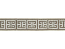 Load image into Gallery viewer, 2.5" Wide Taupe Cream Geometric Greek Key Upholstery Drapery Border Tape Trim