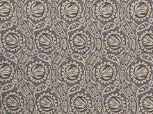 Load image into Gallery viewer, Denim Blue Charcoal Grey Floral Upholstery Drapery Fabric