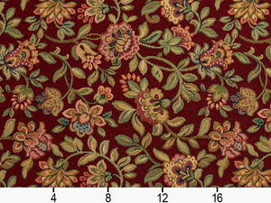 Heavy Duty Jacobean Floral Tapestry Burgundy Sage Green Pink Teal Upholstery Fabric