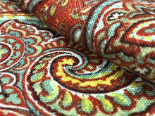 Load image into Gallery viewer, Mill Creek Naehring Cayenne Rusty Red Aqua Teal Yellow Green Cotton Paisley Damask Upholstery Drapery Fabric