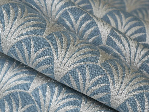 Aqua Blue Off White Geometric Art Deco Fan Upholstery Drapery Fabric