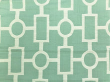 Load image into Gallery viewer, Reversible Aqua Cream Ivory Geometric Trellis Chinoiserie Upholstery Drapery Fabric
