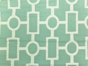 Reversible Aqua Cream Ivory Geometric Trellis Chinoiserie Upholstery Drapery Fabric