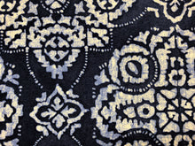 Load image into Gallery viewer, Braemore Textiles Navy Blue Off White Ikat Medallion Cotton Stain &amp; Soil Resistant Upholstery Drapery Fabric