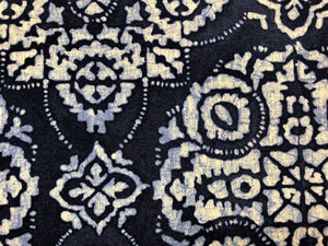 Braemore Textiles Navy Blue Off White Ikat Medallion Cotton Stain & Soil Resistant Upholstery Drapery Fabric