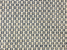 Load image into Gallery viewer, Designer Linen Viscose Navy Blue Beige Off White Woven Small Scale Geometric Upholstery Fabric