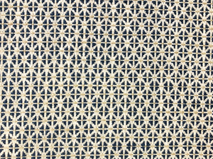 Designer Linen Viscose Navy Blue Beige Off White Woven Small Scale Geometric Upholstery Fabric