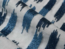 Load image into Gallery viewer, White Navy French Blue Embroidered Abstract Cotton Drapery Fabric