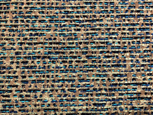 Designer Navy Aqua Beige Turquoise Blue Speckled Textured Stripe Chenille Abstract Upholstery Fabric