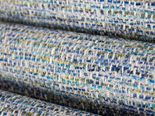 Load image into Gallery viewer, Crypton Water &amp; Stain Resistant MCM Mid Century Modern Tweed Chenille Stripe Aqua Steel Blue Upholstery Fabric RMC-WCII