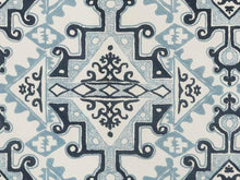 Load image into Gallery viewer, Cotton Poly Off White Navy French Blue Ethnic Tribal Embroidered Drapery Fabric