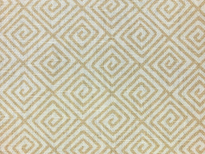 Schumacher Greek Key Hand Printed Beige Sand Ivory Cotton Linen Geometric Upholstery Drapery Fabric