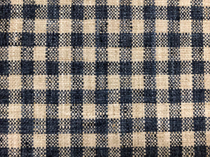Pindler and Pindler Dodson Lakeland Faux Linen Ecru Neutral Beige Navy Blue Woven Check Plaid Upholstery Drapery Fabric