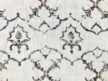 Load image into Gallery viewer, Dek Tillett Linen Moroccan Moorish Brown Navy Blue Ivory Drapery Fabric