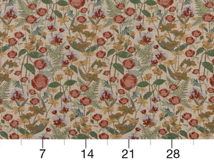 Heavy Duty Abstract Floral Tapestry Cranberry Red Emerald Green Mustard Beige Periwinkle Upholstery Fabric