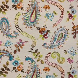 Paisley Upholstery Fabric Red Pink Orange Teal Green / Sea Coral RMIL14